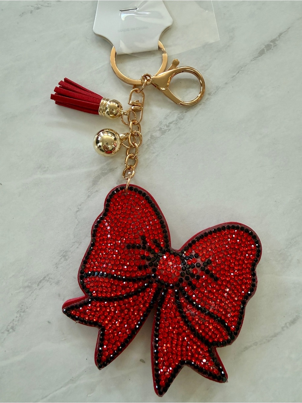 ✨ NWT Sparkling Red Rhinestone Bow Puffy Bag Charm & Keychain ✨